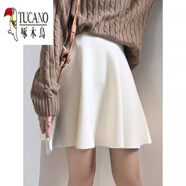 啄木鳥(niǎo)（TUCANO）高腰針織百褶傘裙毛線(xiàn)蓬蓬短裙2026新款秋冬韓版松緊女a(chǎn)字半身裙 白色 均碼 建議80-150