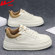 回力小白鞋男士春季透氣皮面休閑運動(dòng)板鞋百搭平底款舒適潮流輕便鞋子 白米咖 43