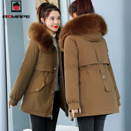 AEMAPE羽絨棉服女2025冬季新款韓版寬松顯瘦毛領(lǐng)棉衣外套連帽棉襖上衣潮 經(jīng)典咖啡色-2113#  XL _建議125-140斤
