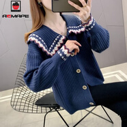 AEMAPE針織衫女裝2025秋冬新款娃娃領(lǐng)毛衣開(kāi)衫女裝外搭 MX-8027_藏青色 M _建議95—110斤穿