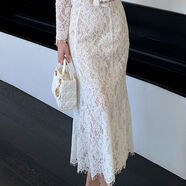 白色蕾絲性感透視開(kāi)衫上衣魚(yú)尾半身長(cháng)裙感法式小香風(fēng)仙氣套裝 白色半裙 L