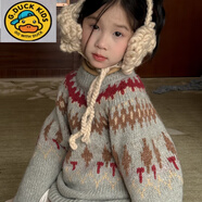 G.duck小黃鴨童毛衣2025秋冬韓版男女童圓領(lǐng)加厚費爾島毛衣慵懶套頭百搭 圓領(lǐng)幾何圖案毛衣灰色 90 cm