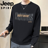 JEEP SPIRIT吉普國際品牌長(cháng)袖衛衣男款秋冬季新款潮流圓領(lǐng)寬松休閑打底衫男士 黑色 【春秋】 常規 M 【90-110斤】