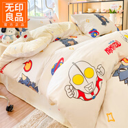 無(wú)印良品三麗鷗系列全棉卡通床上四件套純棉100%床單被套床笠家用床品套件 咸蛋超人【正版IP授權】 1.8m 床單款 四件套-被套200*230cm