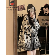 AEMAPE高級感復古提花流蘇毛衣開(kāi)衫外套女秋冬中長(cháng)款寬松慵懶風(fēng)早春針織 黑白拼色 M -90-105斤拍
