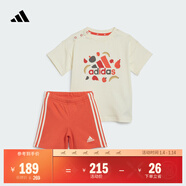 adidas休閑印花圓領(lǐng)短袖套裝男女?huà)胪募景⒌线_斯官方輕運動(dòng)   象牙白/淺紅   104