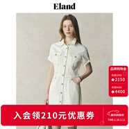 ELAND【100%棉】衣戀連衣裙女甜美H型微落肩中長(cháng)款裙子25夏季新款 象牙白/白色(39)Ivory S /160