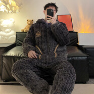 繆黛 MAULTIAY睡衣秋冬季男士2025新款珊瑚絨加厚加絨保暖三層夾棉法蘭絨家居服 主圖同款深灰 《少量現貨》 XL