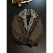 Shelley Jones美式pu皮狼王座山雕棉服男冬季加厚毛領(lǐng)外套廓形短款飛行夾克棉衣 深棕色 2XL [推薦140-160斤]