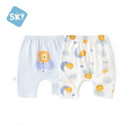 舒貝怡2件裝兒童短褲女童男童夏季寶寶大PP褲子純棉七分褲藍色80CM