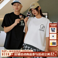 MEDM 寵物小貓牙刷繡魔術(shù)貼短袖休閑T恤簡(jiǎn)約百搭男女情侶款短tee 白色 2XL