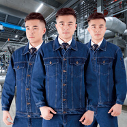 依舵 牛仔電焊工作服男套裝焊工廠(chǎng)車(chē)間電工耐磨透氣勞保 加厚牛仔扣款 S線(xiàn)套裝 M (165)