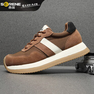 西瑞（SERENE）奢侈高檔品牌時(shí)尚休閑運動(dòng)鞋男2025新款冬季輕便厚底增高阿甘鞋男 棕色 40 【等于運動(dòng)鞋41碼】