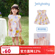 JELLYBABY女童連衣裙夏季小清新甜美風(fēng)飛飛袖蝴蝶結透氣親膚淑女中小女童裙 粉紫 90 CM