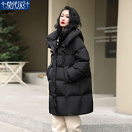 莫代爾連帽棉服女中長(cháng)款2025新款休閑棉衣韓版百搭加厚寬松棉襖外套ins 黑色 M 建議【110-125斤】