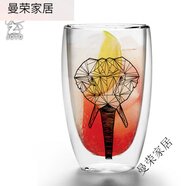 九土雙層隔熱耐熱玻璃咖啡杯400下咖啡杯透明玻璃杯泡茶杯果汁隨行杯 款式—大象
