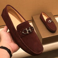 金利來(lái)（Goldlion）馬銜扣樂(lè )福鞋男2025新款開(kāi)車(chē)套腳皮鞋磨砂皮豆豆鞋男款真皮英倫風(fēng) 酒紅色 標準皮鞋碼 39