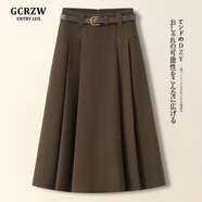GCRZW高端灰色毛呢半身裙女秋冬季2025新款高級感a字裙絕美巨好看傘裙 咖色-贈腰帶 -長(cháng)款-裙長(cháng)82cm起 【高檔氣質(zhì)款】 XL /29 建議115-125斤
