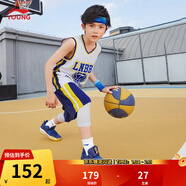 李寧童裝兒童運動(dòng)套裝男小大童個(gè)性速干寬松籃球專(zhuān)業(yè)比賽套裝YATV137 【137】標準白/破浪藍-1 170