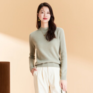 春竹春季新款100%綿羊毛半高領(lǐng)洋氣減齡純色百搭保暖毛衣女打底羊毛衫 旻亞麻 格紋 半高領(lǐng) L 100CM