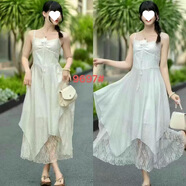 2025連衣裙女2025夏裝新款V領(lǐng)抹胸沙灘度假風(fēng)吊帶裙子 9697#白色 均碼