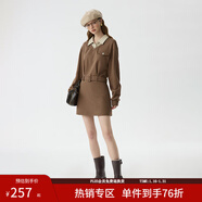 范思藍恩美式復古假兩件學(xué)院咖色襯衫領(lǐng)連衣裙女2024冬新款14595 卡其色 S