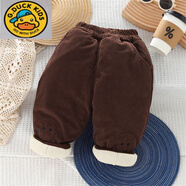 G.duck小黃鴨寶寶加厚棉褲兒童韓版保暖長(cháng)褲一條過(guò)冬男女童三層夾棉外穿 咖啡燈芯絨笑臉棉褲【三層加厚】 100 cm 建議身高85-95cm可開(kāi)檔