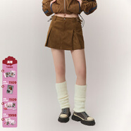 CHUU字母刺繡半身裙女2025年冬季新品仿麂皮絨美拉德辣妹a字短裙 棕色 M
