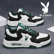花花公子男鞋2025秋冬季新款男士透氣高幫休閑鞋子男款運動(dòng)增高板鞋靴男 黑綠 PLHH102 43
