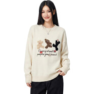 BOSIEAGENDER Bosie2026blue系列針織衫女款韓版卡通小熊刺繡圓領(lǐng)寬松百搭毛衣 米白色 均碼