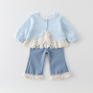 圓圓米米寶寶衣服春季分體套裝可愛(ài)衛衣牛仔褲洋氣春裝嬰兒外出服上衣褲子 藍色 80