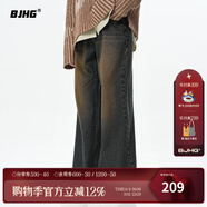 BJHG不計后果美式復古闊腿牛仔褲男秋季潮牌美拉德高街寬松休閑褲子女 銅銹色 XL