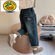 哈羅小黃鴨HAL.DUCK女童加絨加厚牛仔褲秋冬款新款寶寶冬季兒童冬天羊羔絨厚褲子 深藍色加絨加厚 冬款加絨 170 褲長(cháng)10厘米短褲一件