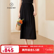 帕什68支精紡山羊絨半身裙女士中長(cháng)彈力腰薄款高端針織裙裝 JF-333 黑色 均碼