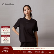 Calvin Klein運動(dòng)【吸濕】春夏女士字母織帶ck訓練跑步健身寬松短袖T恤上衣 001-太空黑 S