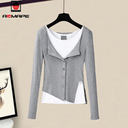 AEMAPE休閑褲女2025春秋冬新款時(shí)尚單套裝開(kāi)叉女裝氣質(zhì)休閑顯瘦百搭洋氣 灰色單上衣  常規 S _建議80-95斤