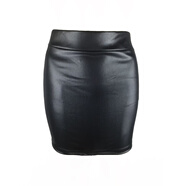 -3跨境韓版女仿皮打底裙啞光仿皮裙仿包臀短裙半身裙夏 E1仿皮短包裙 黑色 XS