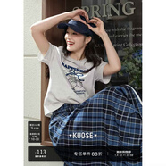 闊色（kuose）淺灰色草莓刺繡印花正肩T恤女2025夏季新款休閑寬松短袖上衣 淺灰色 M