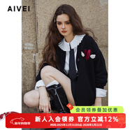 AIVEI欣賀艾薇2024秋高知學(xué)院文藝少女愛(ài)心針織開(kāi)衫外套C758710A 黑色 M