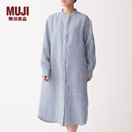 MUJI MUJI 女式 法國亞麻水洗 立領(lǐng)連衣裙 BCL05C0S 深海軍藍X條紋 XL