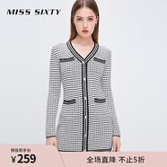 MISS SIXTY連衣裙女V領(lǐng)修身薄款性感包臀小香風(fēng)淑女 黑/白 XS