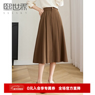 熙世界棕色赫本風(fēng)半身裙女中長(cháng)款遮胯梨形A字裙傘裙2023春秋新款 深棕色 L