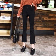 AEMAPE牛仔褲女裝2025春秋新款黑色微喇叭時(shí)尚減齡顯瘦高腰褲子百搭 微喇叭黑色八分  25 _建議70-80斤