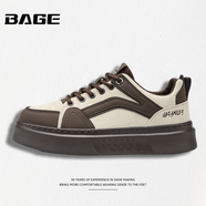 八哥BAGE品牌男鞋2026年春季新款潮流時(shí)尚皮面板鞋軟底舒適百搭休閑鞋 奶茶色 39