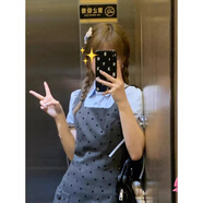 FHHUABD灰色波點(diǎn)吊帶洋裝小個(gè)子感背心裙夏季千金感miu系穿搭套裝 短袖襯衫 S 80-100