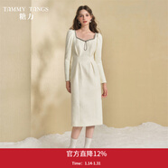 糖力商場(chǎng)同款冬季新款長(cháng)袖鉆鏈方領(lǐng)小香風(fēng)針織連衣裙女中長(cháng)款 杏色 L