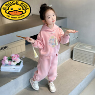 G.duck女寶寶衛衣套裝春裝洋氣兒童春季中式休閑裝2五3到4六7歲女童衣服 粉色 90 cm