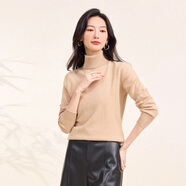 春竹羊絨衫女100%山羊絨半高領(lǐng)打底針織衫基礎套頭純色內搭毛衣女 杏色 兩翻領(lǐng) L （100CM）