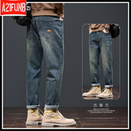 A 21 FUNB秋冬季復古牛仔褲男潮牌2025新款加厚寬松直筒錐形休閑長(cháng)褲子 868古青蘭 28 腰圍二尺一