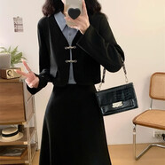 依樂(lè )琦大碼女裝巨好看學(xué)院風(fēng)仙女裙子學(xué)生裙秋冬季穿搭袖 黑色6231 2XL 建議140-160斤